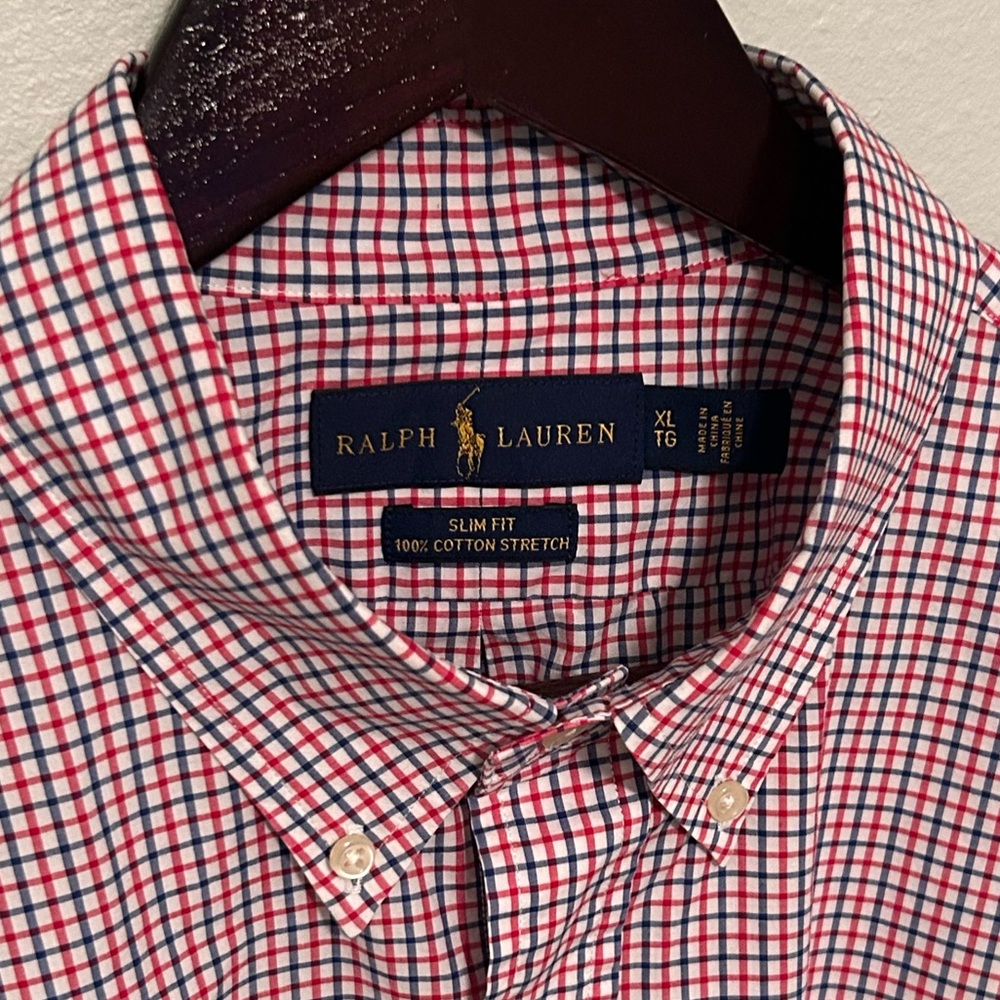 Ralph Lauren Men's Red and Blue Plaid Shirt - XL Slim Fit - 100% Cotton - Picture 4 of 8